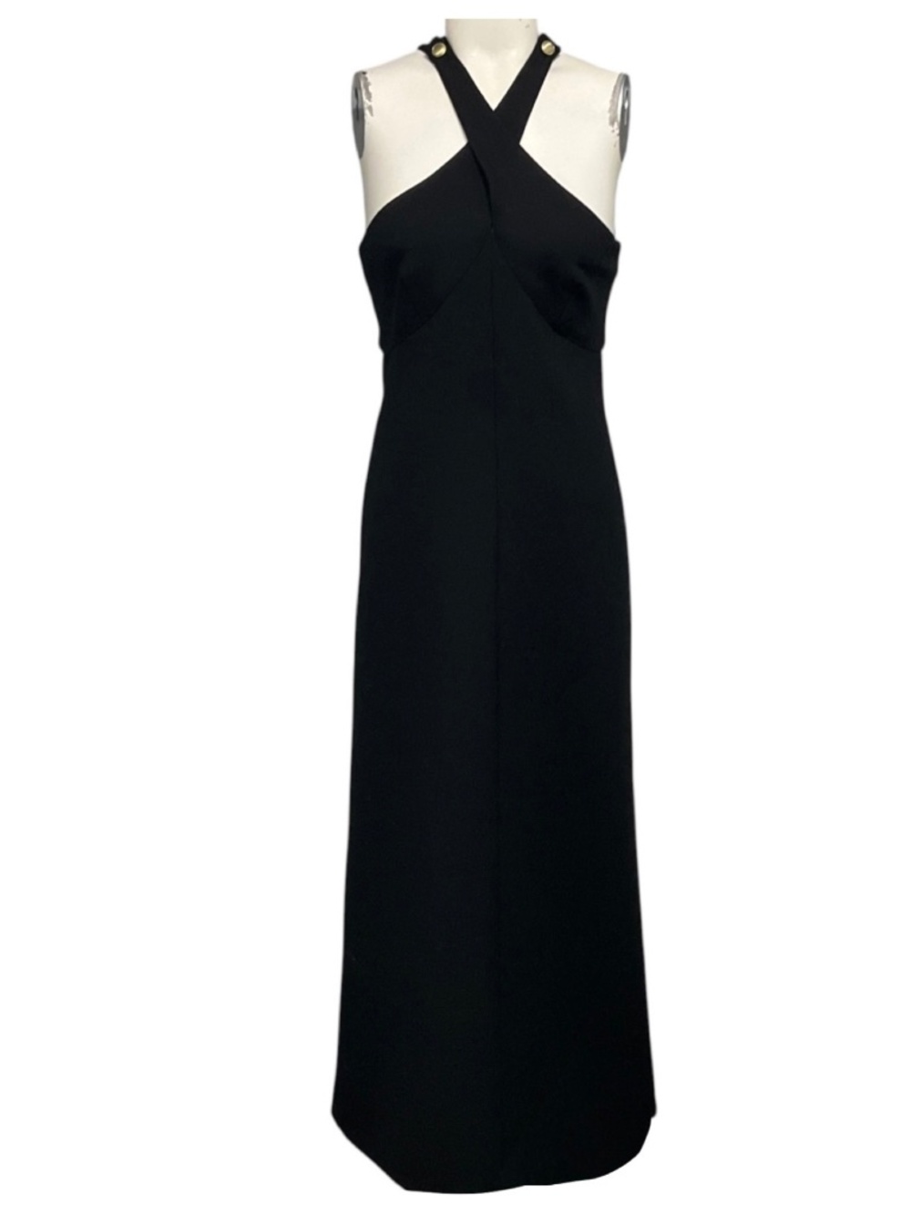 ROSETTA GETTY BLACK CROSS NECK SLEEVELESS MIDI DRESS